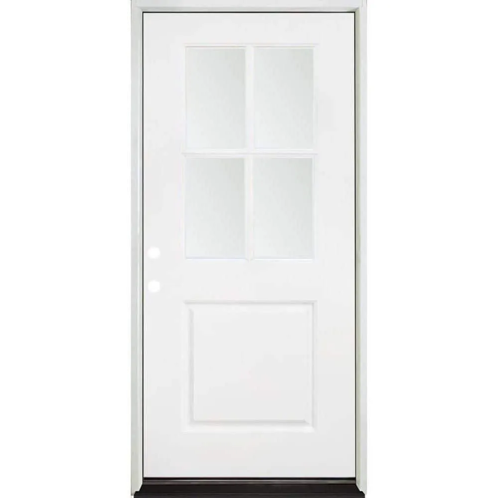 Steves & Sons 32 in. x 80 in. Legacy 4 Lite Half Lite Clear Glass Right-Hand Inswing White Primed Fiberglass Prehung Front Door, photo 2 of 6