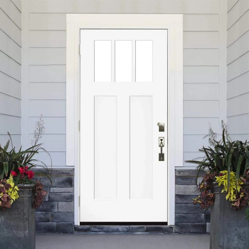 Steves & Sons 32 in. x 80 in. Legacy 3 Lite Toplite Clear Glass Right-Hand Outswing White Primed Fiberglass Prehung Front Door, photo 2 of 5