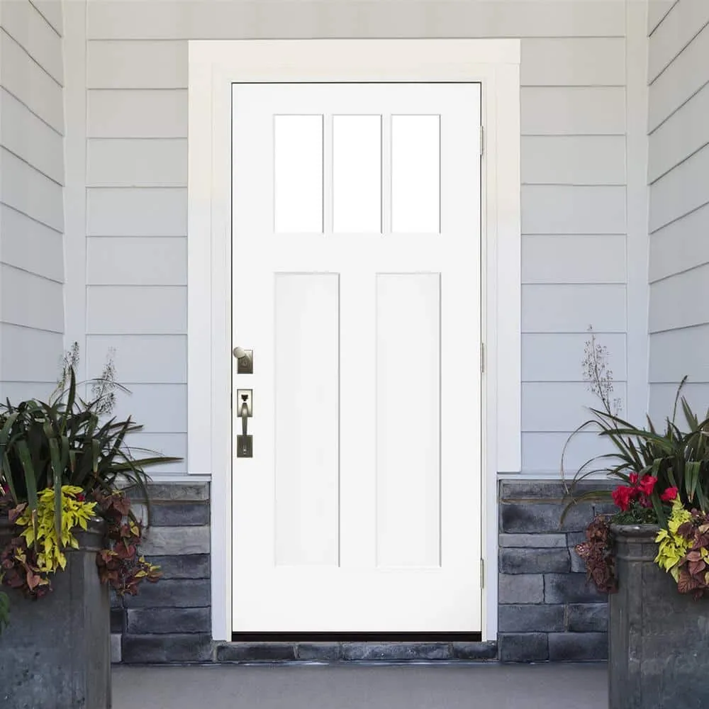 Steves & Sons 36 in. x 80 in. Legacy 3 Lite Toplite Clear Glass Left-Hand Outswing White Primed Fiberglass Prehung Front Door, photo 2 of 5