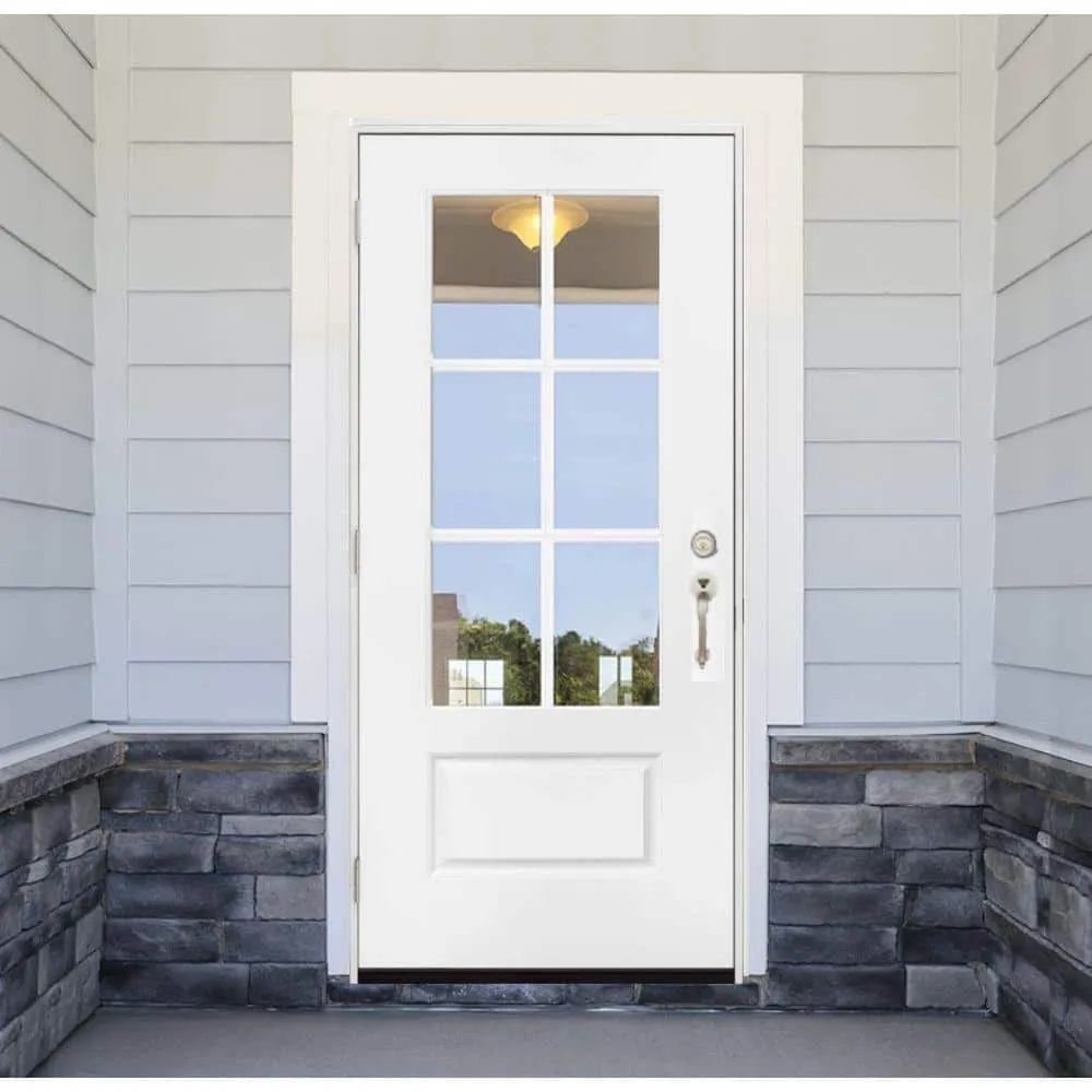Steves & Sons 32 in. x 80 in. Legacy Series 6-Lite 3/4 Lite Clear Glass Right-Hand Outswing White Primed Fiberglass Prehung Front Door, photo 2 of 6