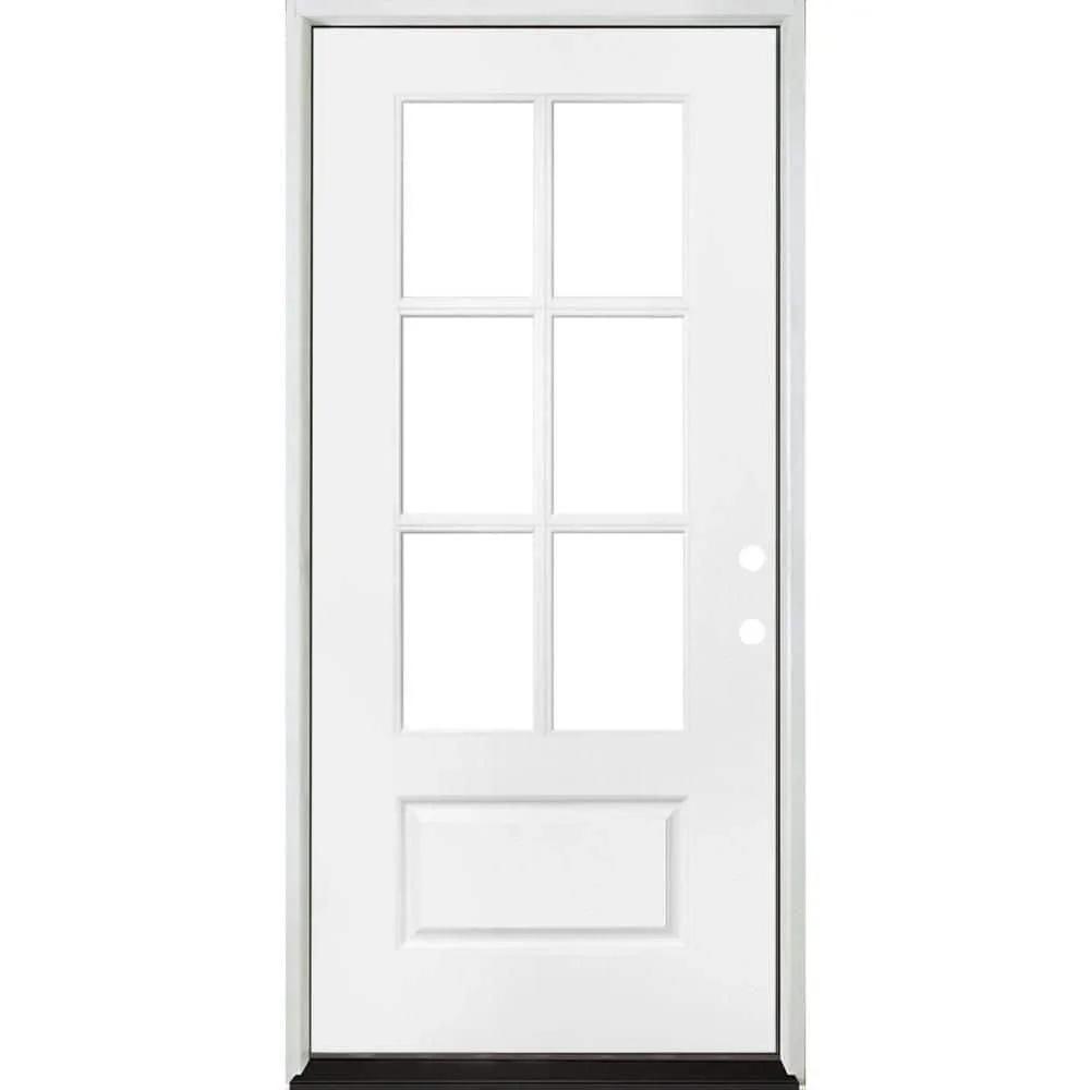 Steves & Sons 36 in. x 80 in. Legacy 6 Lite 3/4 Lite Clear Glass Right-Hand Inswing White Primed Fiberglass Prehung Front Door, photo 2 of 5