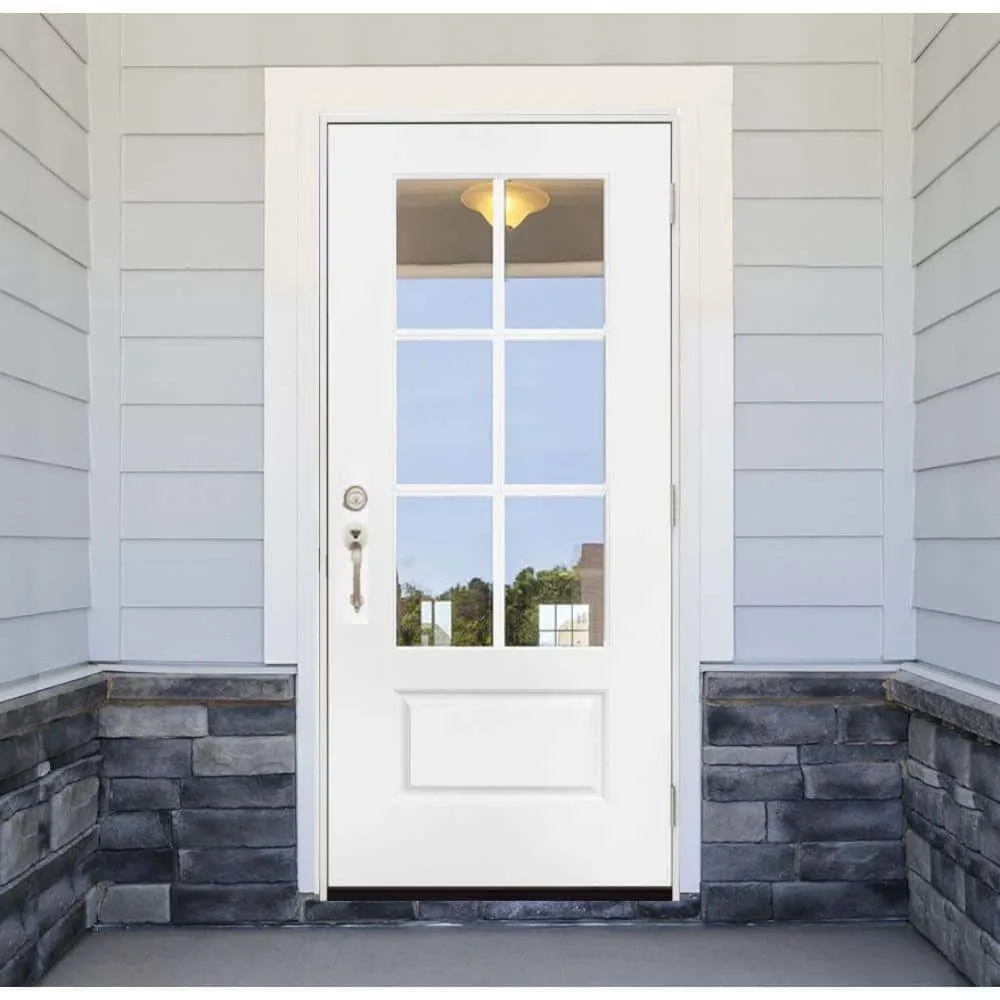 Steves & Sons 36 in. x 80 in. Legacy 6 Lite 3/4 Lite Clear Glass Left Hand Outswing White Primed Fiberglass Prehung Front Door, photo 2 of 5