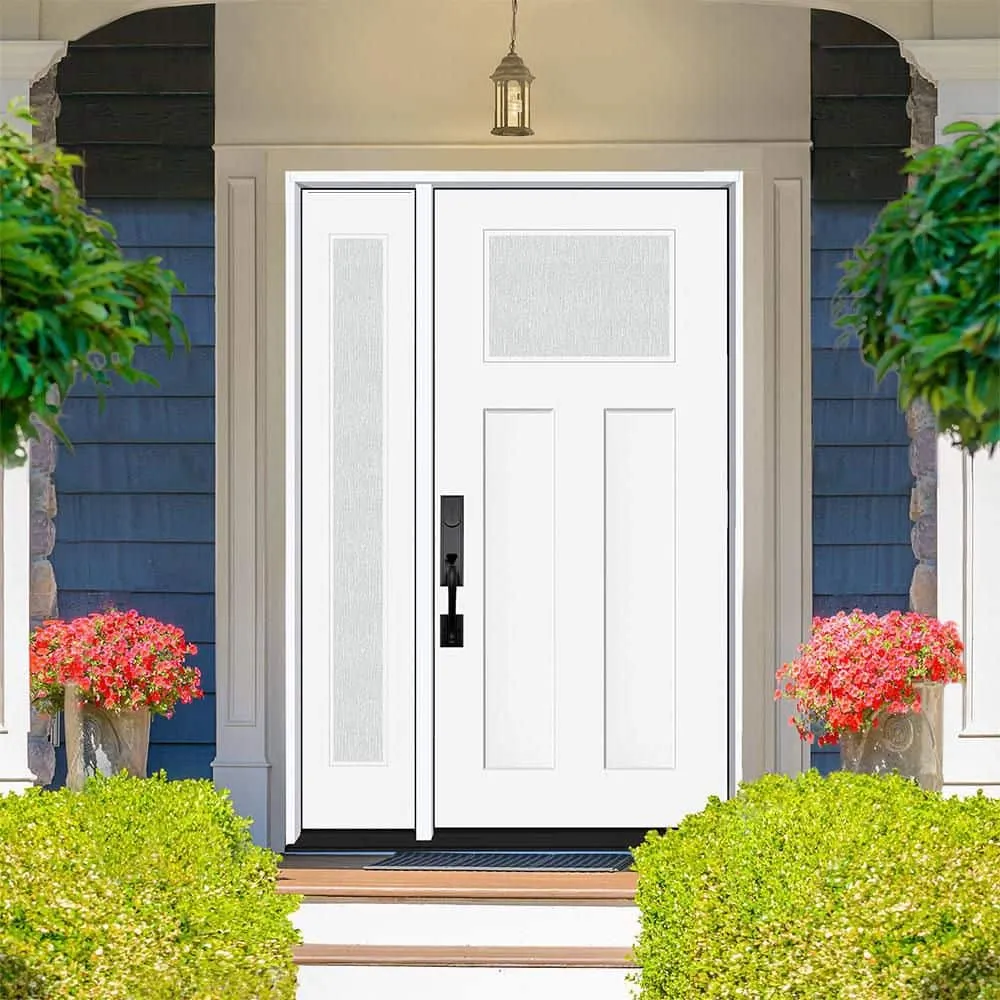 Steves & Sons Legacy Series 51 in. x 81-1/2 in. Primed Fiberglass Front Door, Single with Right Sidelite, Left-Hand Inswing, Bronze Hinges, photo 2 of 6
