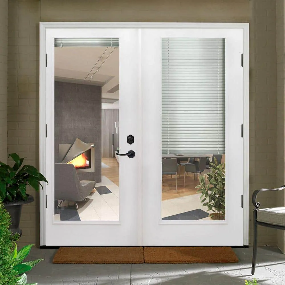 Steves & Sons 64 in. x 80 in. Reliant Series White Primed Fiberglass Prehung Right-Hand Inswing Mini Blind Patio Door, photo 2 of 2
