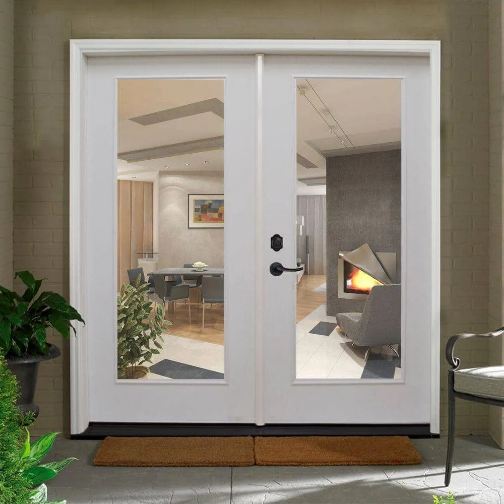 Steves & Sons 48 in. x 80 in. Reliant Series Clear Full Lite White Primed Right-Hand Inswing Fiberglass Double Prehung Patio Door, photo 2 of 8
