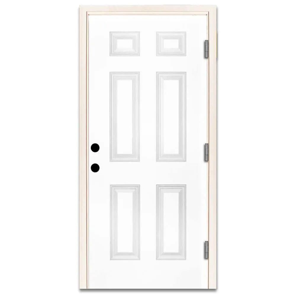 Steves & Sons 30 in. x 80 in. Premium 6-Panel Primed White Steel Prehung Front Door, Left-Hand Outswing, 4-9/16 in. Frame, photo 13 of 14