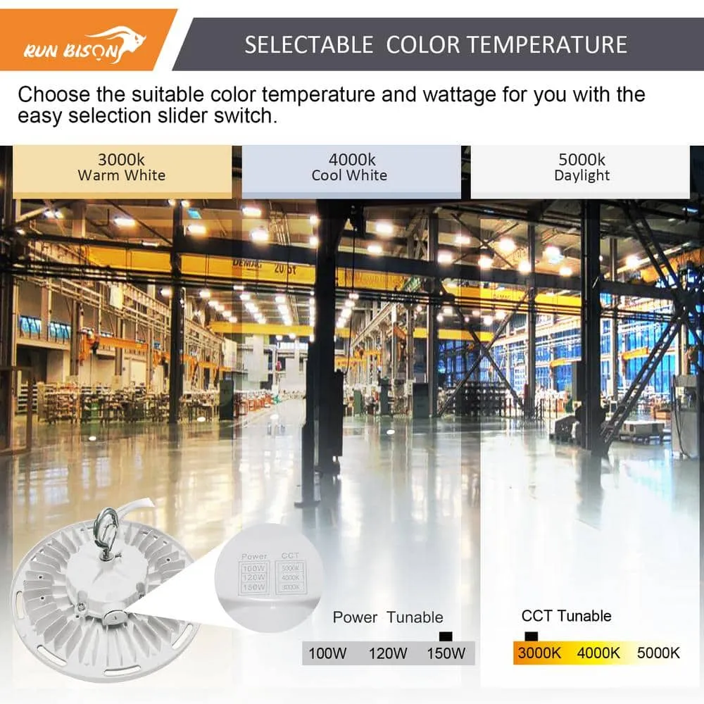 RUN BISON 8-Pack 10.6 in. White 450-Watt Equivalent Integrated LED UFO High Bay Light Fixture, 5000K 21750Lumens, 0-10V Dimmable, photo 4 of 7