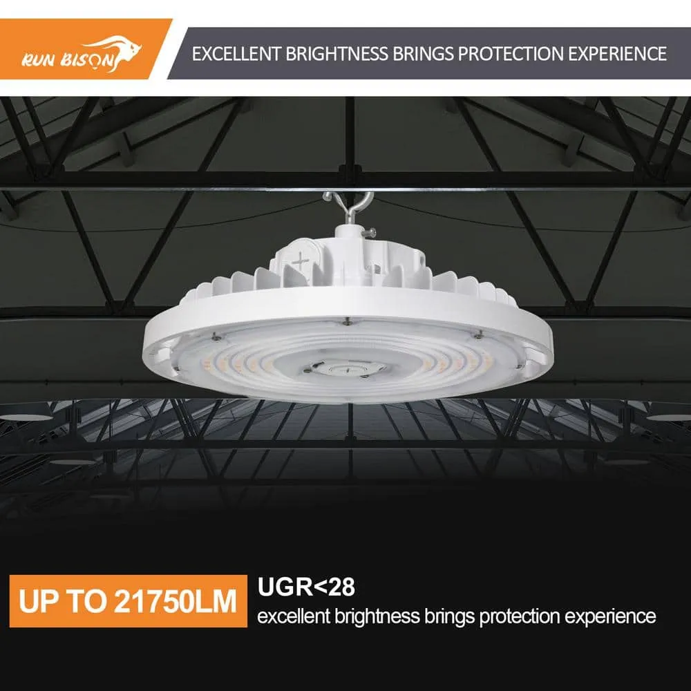 RUN BISON 8-Pack 10.6 in. White 450-Watt Equivalent Integrated LED UFO High Bay Light Fixture, 5000K 21750Lumens, 0-10V Dimmable, photo 6 of 7