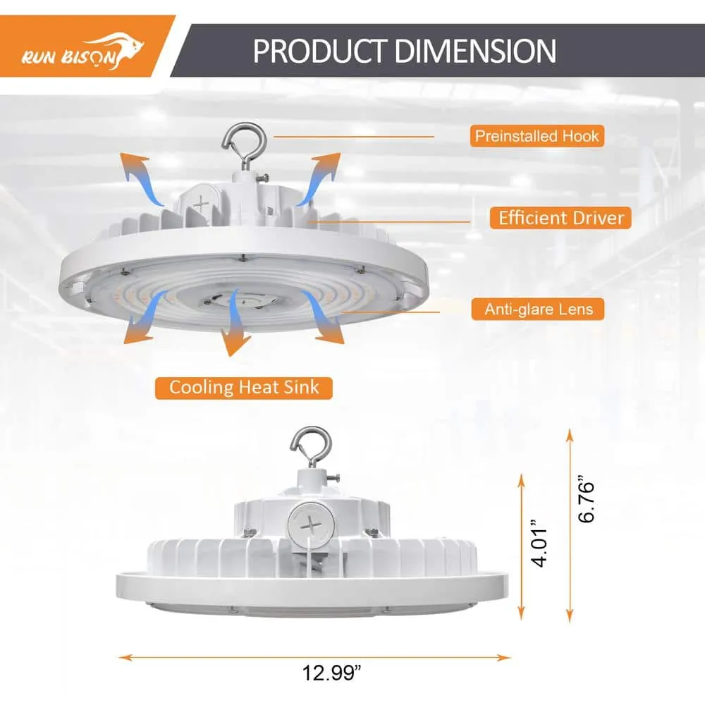 RUN BISON 13 in. 240W White Integrated LED UFO High Bay Light Garage Light, Up To 34800LM, 3000/4000/5000K, 0-Volt to 10-Volt, photo 5 of 6