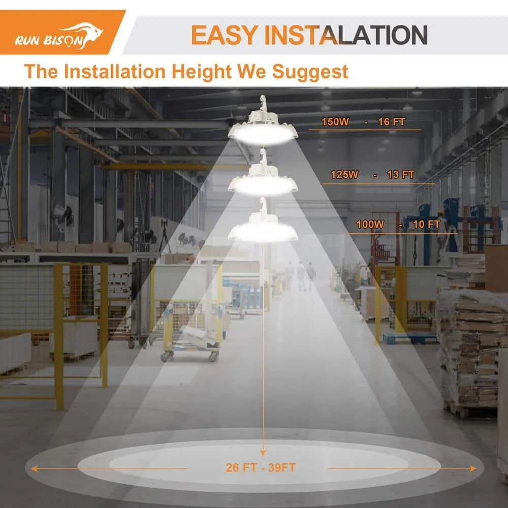 RUN BISON 10.4in. White 150W Integrated LED UFO High Bay Light Fixture, 4000K/5000K Up to 21000 Lumens, 0-10V Dimmable (4-PACK), photo 7 of 7