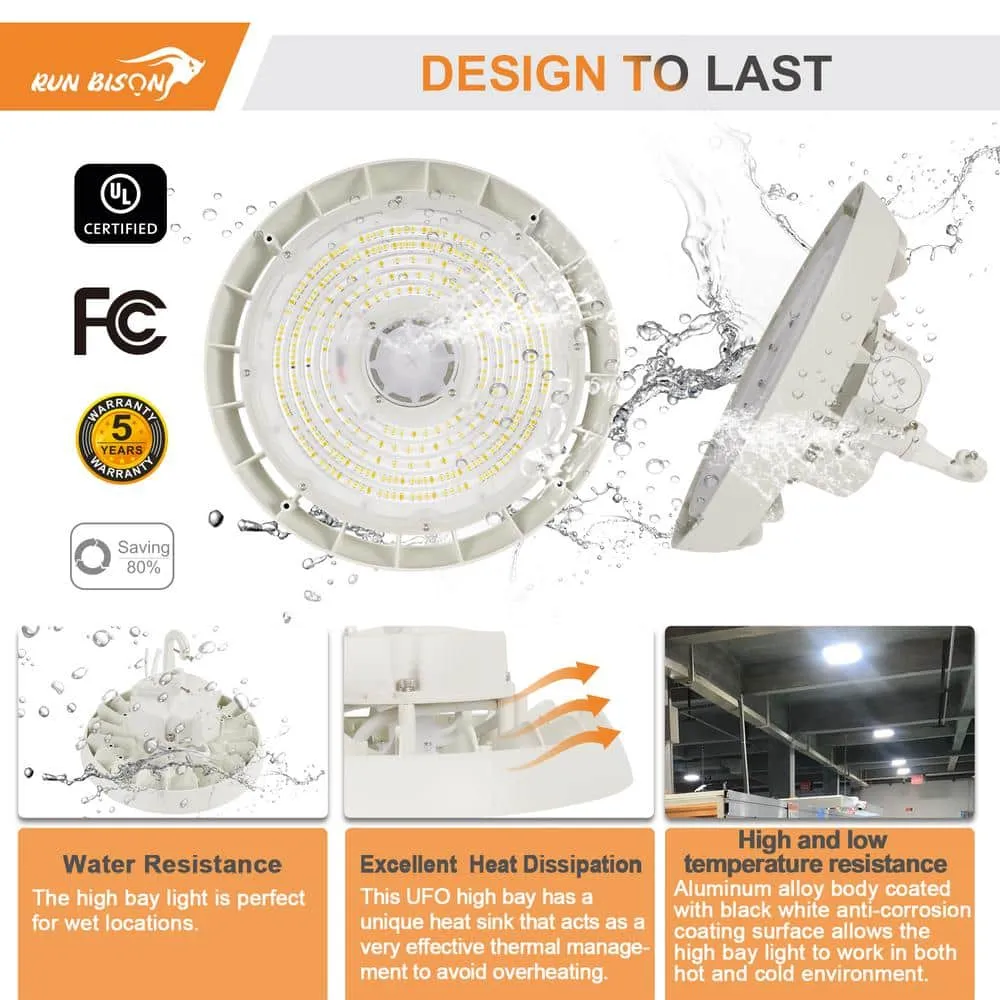 RUN BISON 12.8 in. Integrated LED UFO High Bay Light Fixture White Garage Light Up to 33600 Lumens 4000K/5000K, 0-10-Volt Dimmable, photo 6 of 8