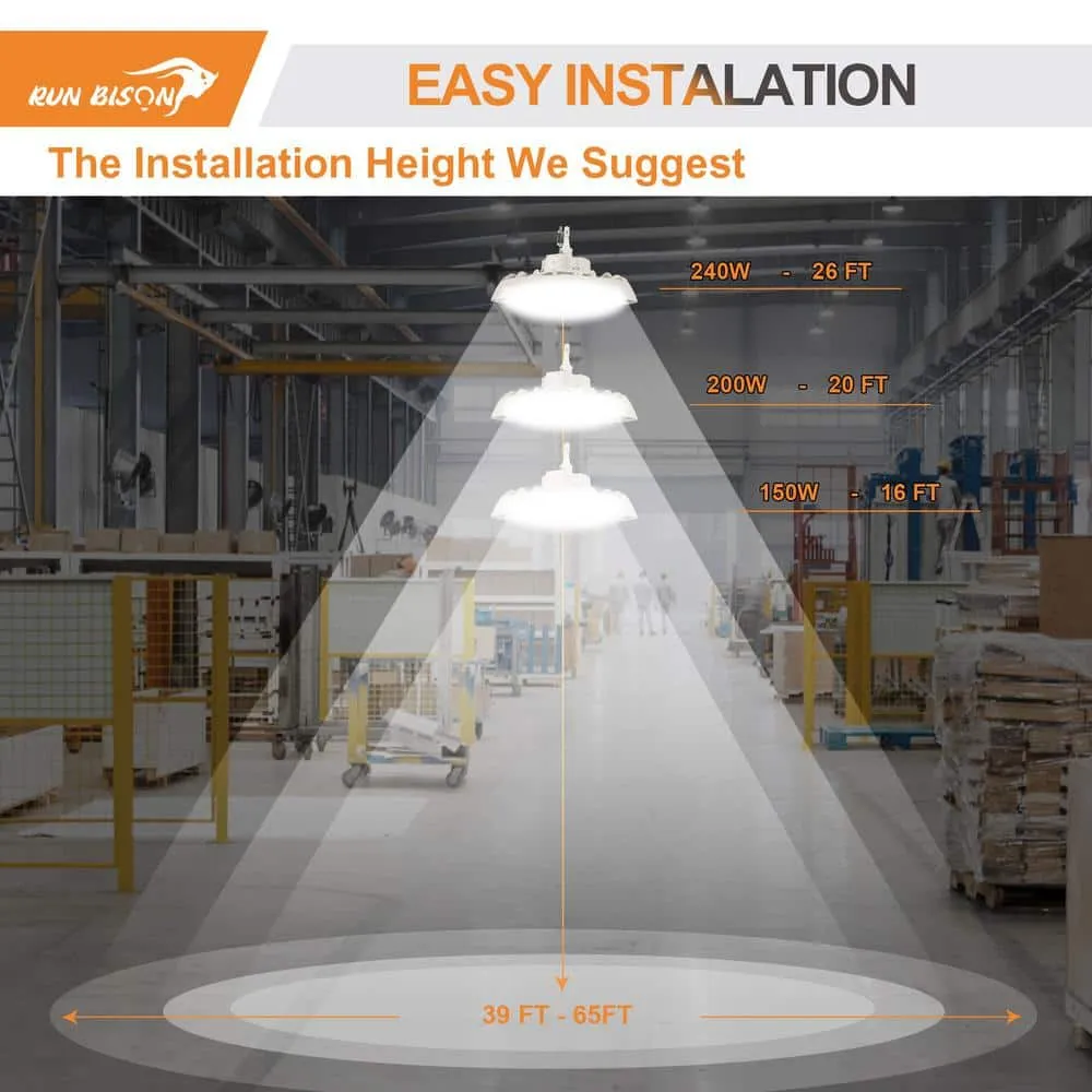 RUN BISON 12.8 in. Integrated LED UFO High Bay Light Fixture White Garage Light Up to 33600 Lumens 4000K/5000K, 0-10-Volt Dimmable, photo 8 of 8