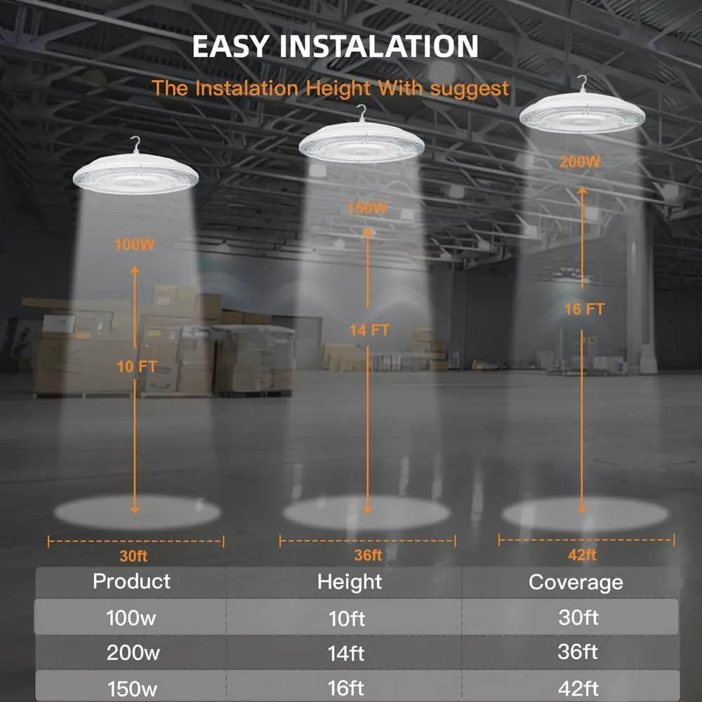 RUN BISON 15 in. White 30000 Lumens Integrated LED Dimmable UFO High Bay Light Fixture NSF Certified 50000K Daylight, photo 6 of 7