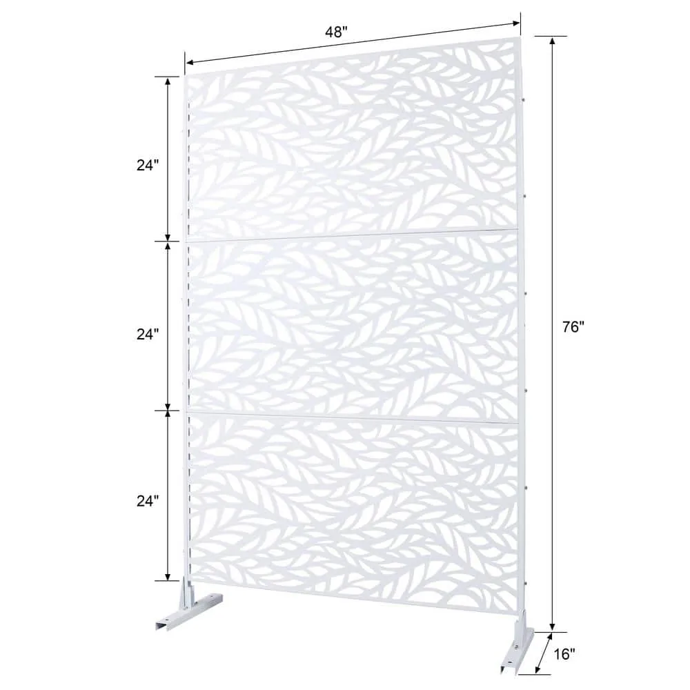 Runesay Outdoor 76 in. H x 48 in. W Metal Privacy Screen in White for Deck Balcony Patio, photo 4 of 8