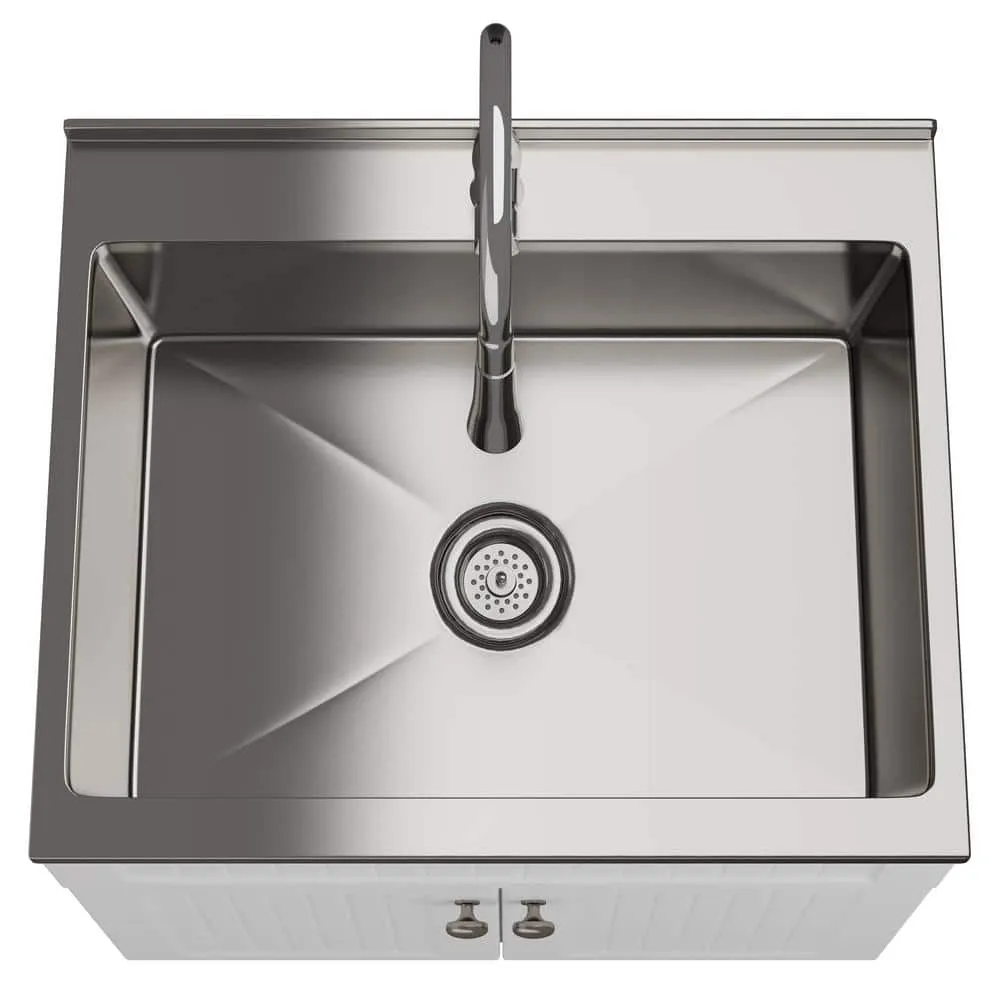 Simpli Home Beckham Transitional 28 in. wall mount Laundry sink with Cabinet Faucet and Stainless Steel Sink in White, photo 8 of 11
