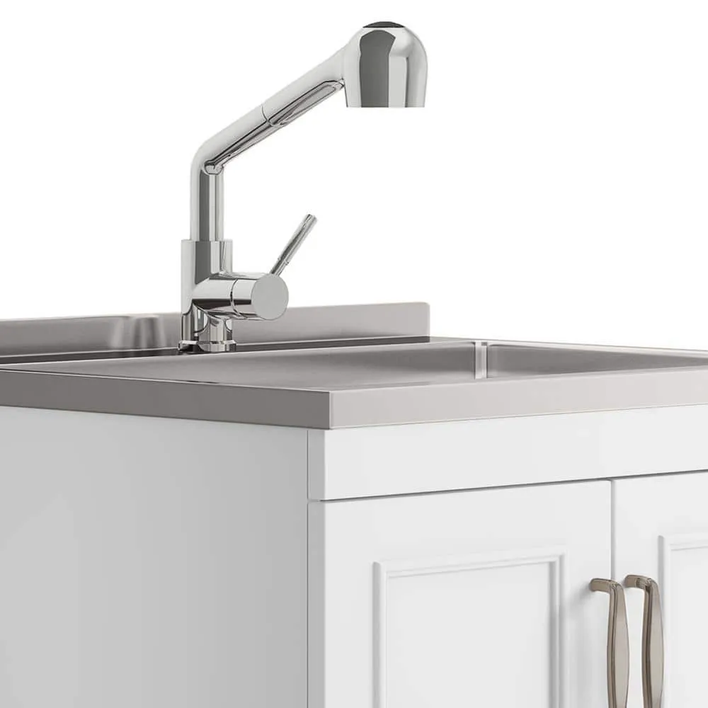 Simpli Home Cardinal Transitional 28 in. Wall Mount Laundry Sink with Cabinet Laundry Cabinet Faucet and Stainless Steel Sink White, photo 6 of 11