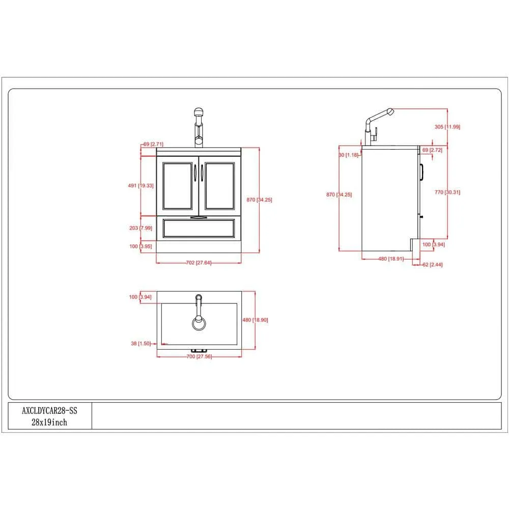 Simpli Home Cardinal Transitional 28 in. Wall Mount Laundry Sink with Cabinet Laundry Cabinet Faucet and Stainless Steel Sink White, photo 10 of 11