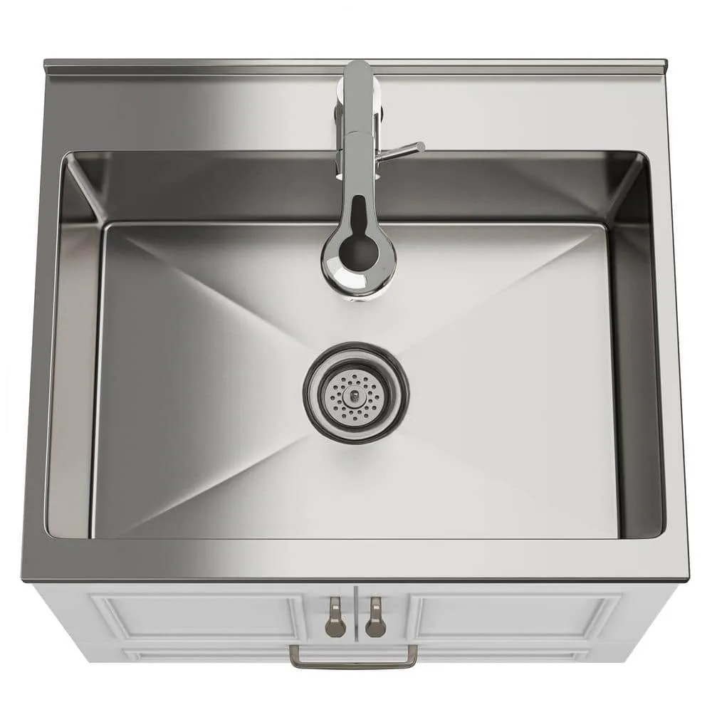 Simpli Home Cardinal Transitional 28 in. Wall Mount Laundry Sink with Cabinet Laundry Cabinet Faucet and Stainless Steel Sink White, photo 8 of 11