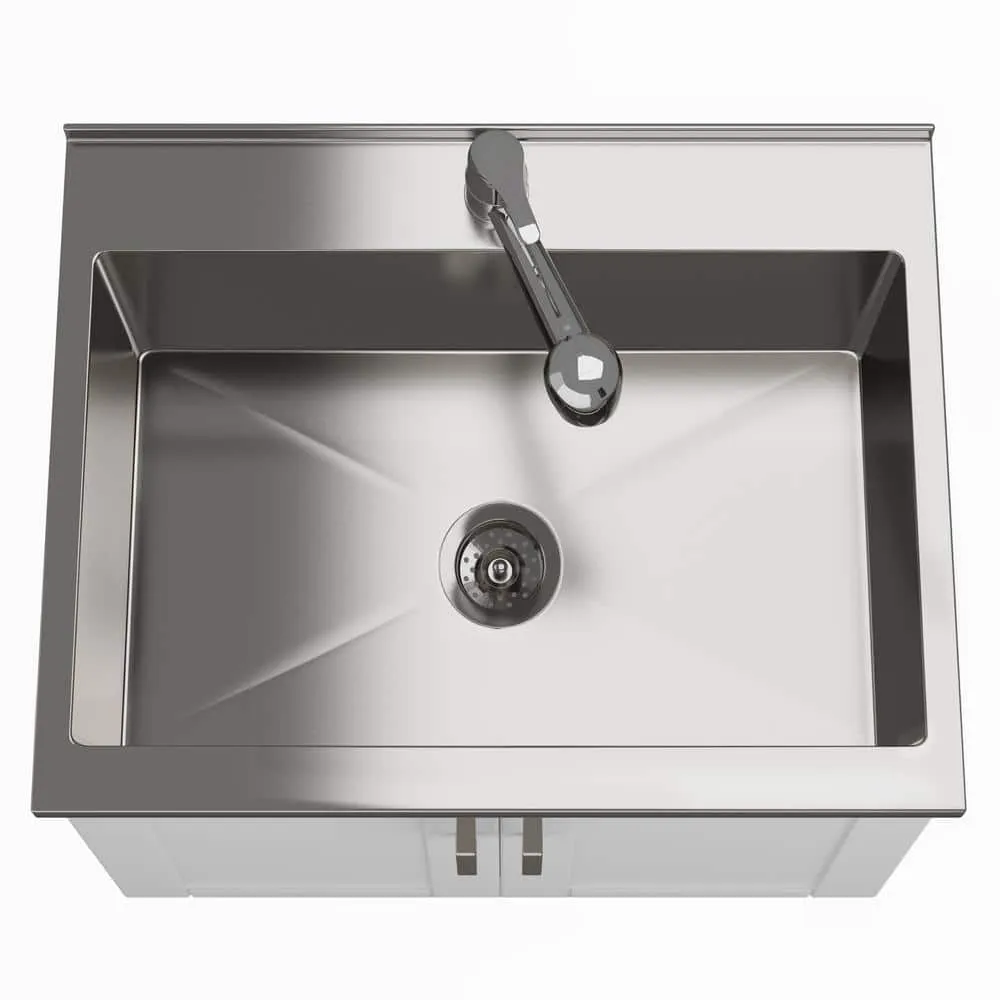 Simpli Home Kyle Transitional 28 in. Wall Mount Laundry Sink with Cabinet Faucet and Stainless Steel Sink in White, photo 8 of 11
