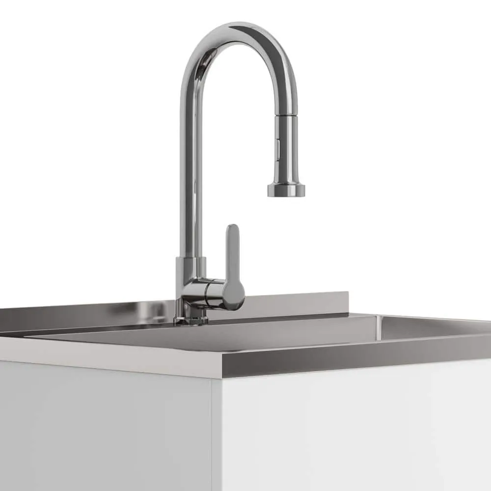 Simpli Home Metro Modern 28 in. Wall Mount Laundry Sink with Cabinet Faucet and Stainless Steel Sink in White, photo 7 of 10