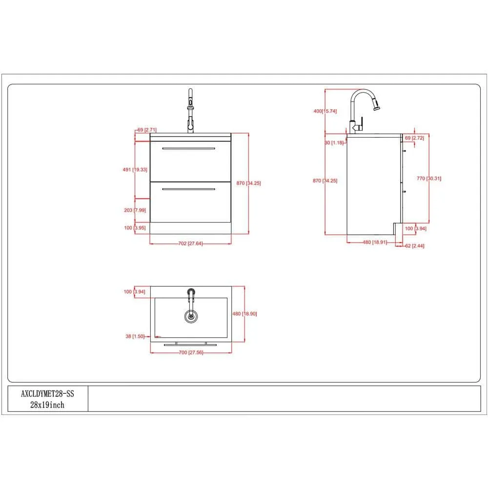 Simpli Home Metro Modern 28 in. Wall Mount Laundry Sink with Cabinet Faucet and Stainless Steel Sink in White, photo 9 of 10