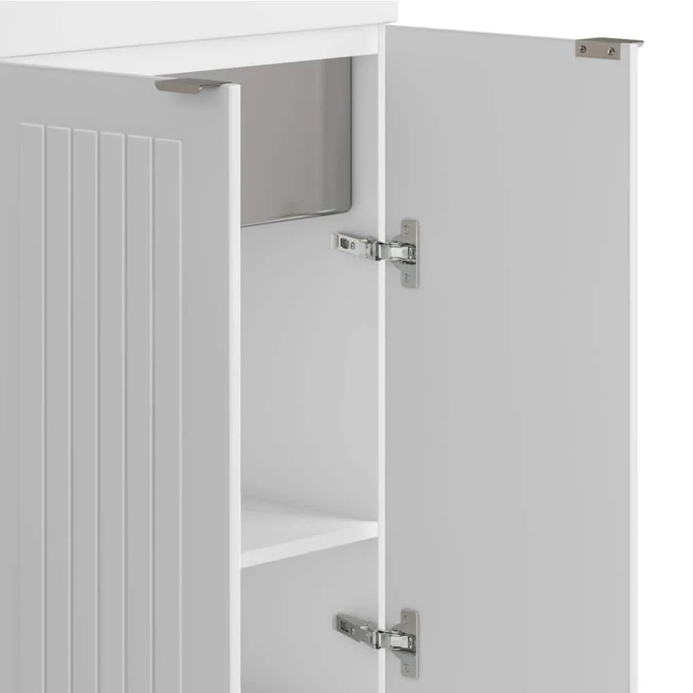 Simpli Home Murphy Transitional 24 in. wall mount Laundry sink with Cabinet Faucet and Stainless Steel Sink in White, photo 6 of 11