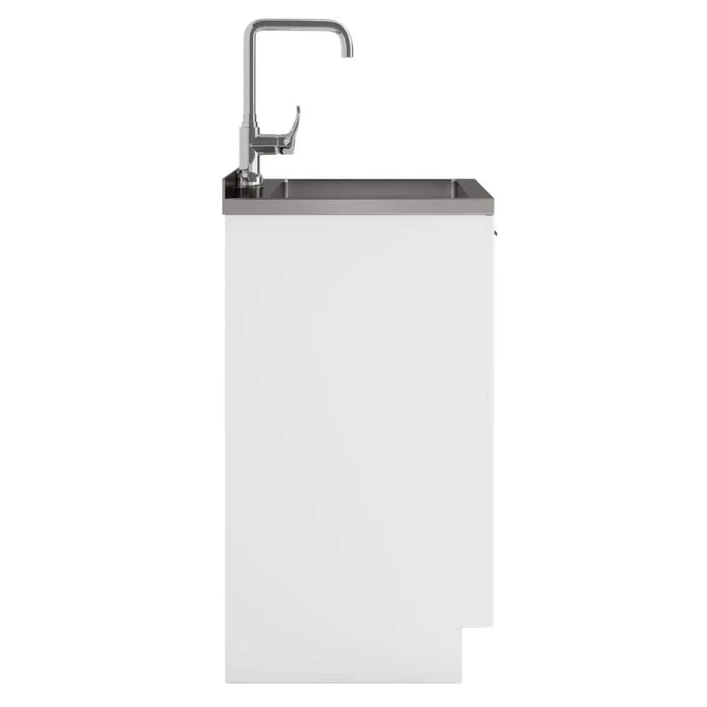 Simpli Home Murphy Transitional 24 in. wall mount Laundry sink with Cabinet Faucet and Stainless Steel Sink in White, photo 7 of 11