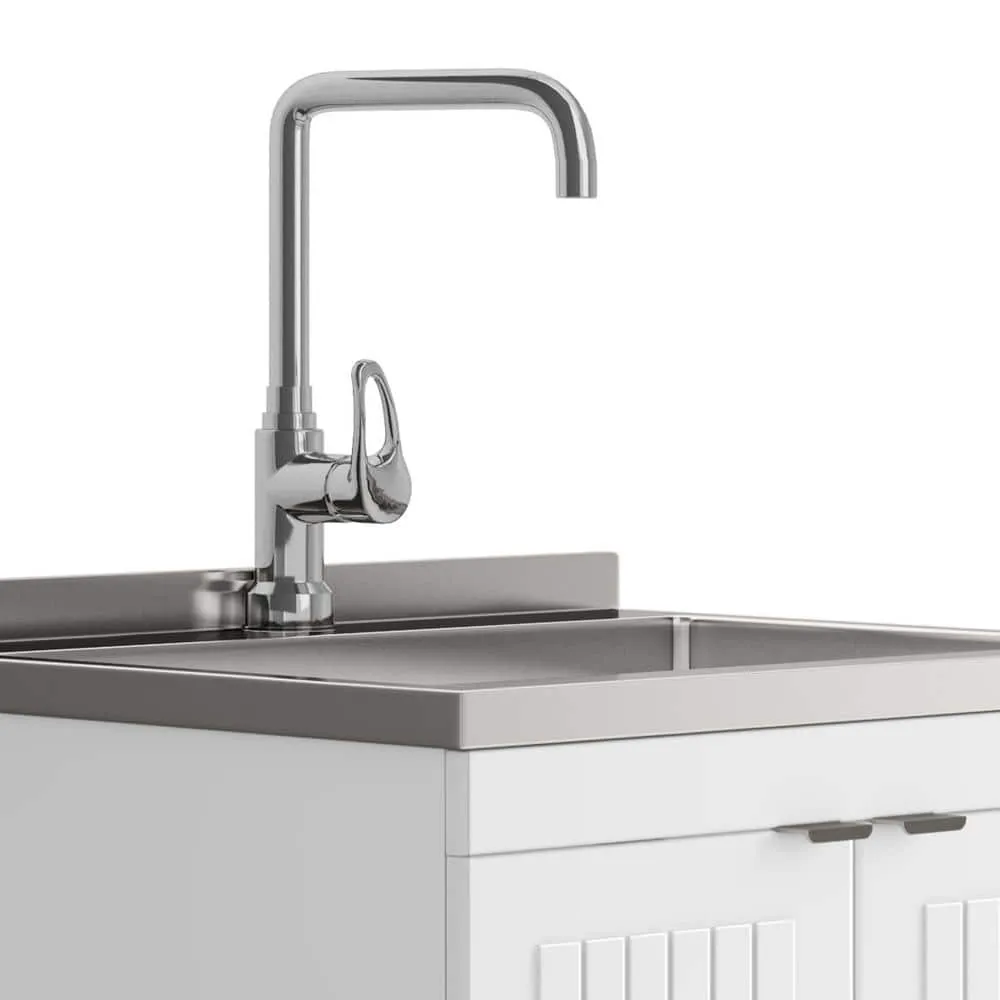 Simpli Home Murphy Transitional 24 in. wall mount Laundry sink with Cabinet Faucet and Stainless Steel Sink in White, photo 5 of 11