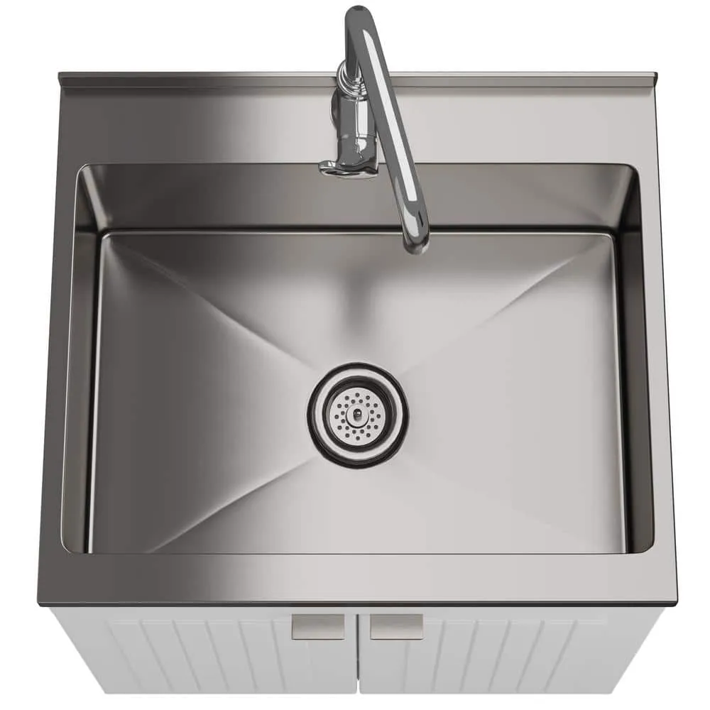 Simpli Home Murphy Transitional 24 in. wall mount Laundry sink with Cabinet Faucet and Stainless Steel Sink in White, photo 8 of 11