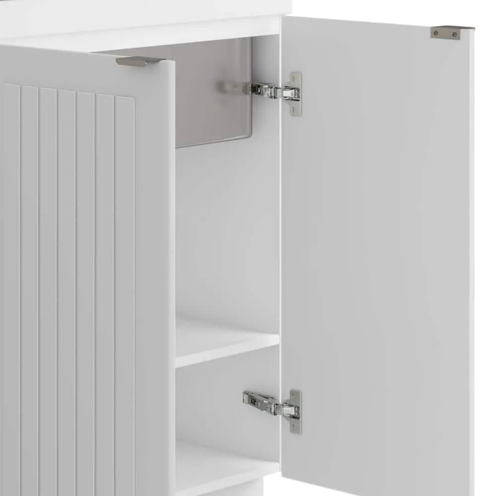Simpli Home Murphy Transitional 28 in. wall mount Laundry sink with Cabinet Faucet and Stainless Steel Sink in White, photo 6 of 10