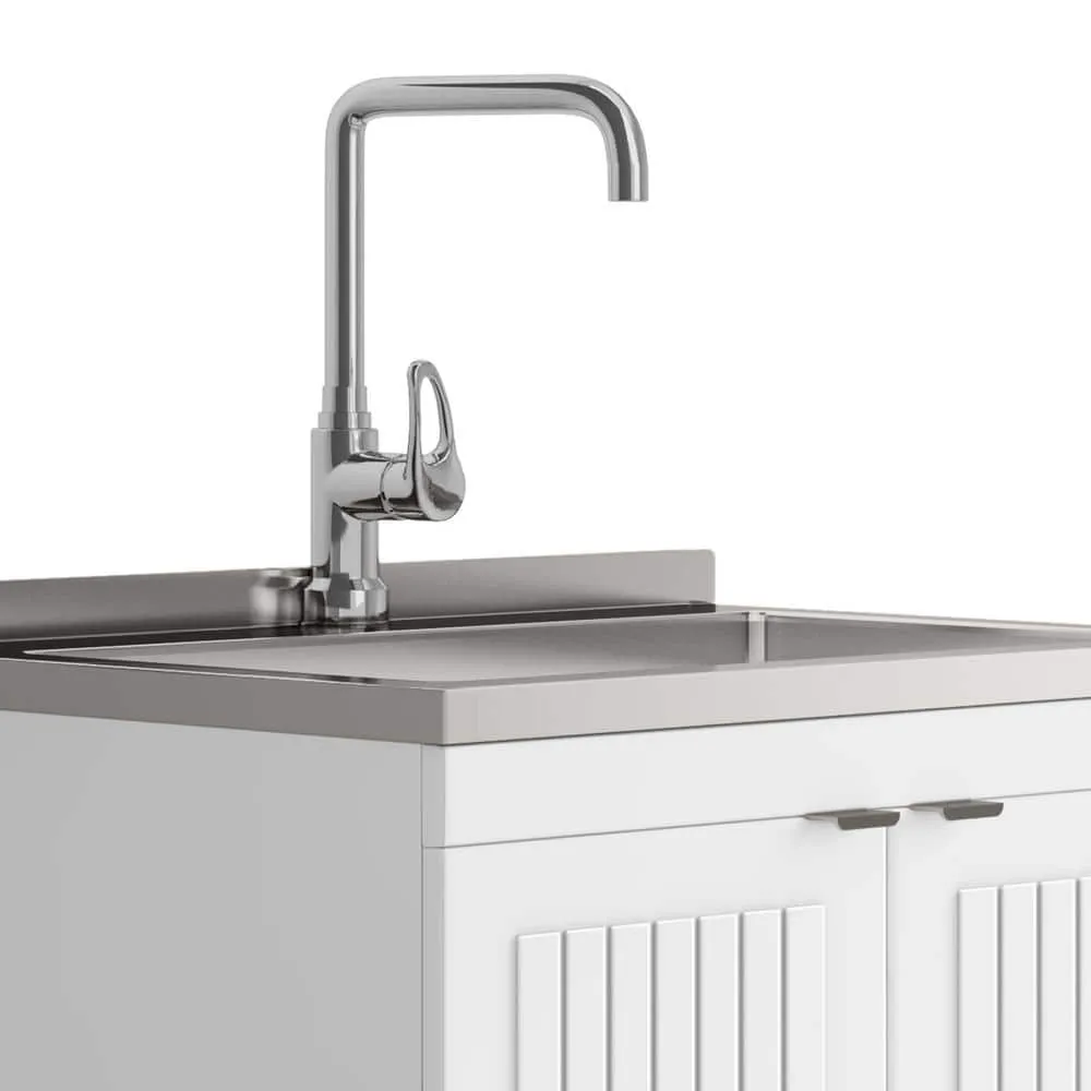 Simpli Home Murphy Transitional 28 in. wall mount Laundry sink with Cabinet Faucet and Stainless Steel Sink in White, photo 7 of 10
