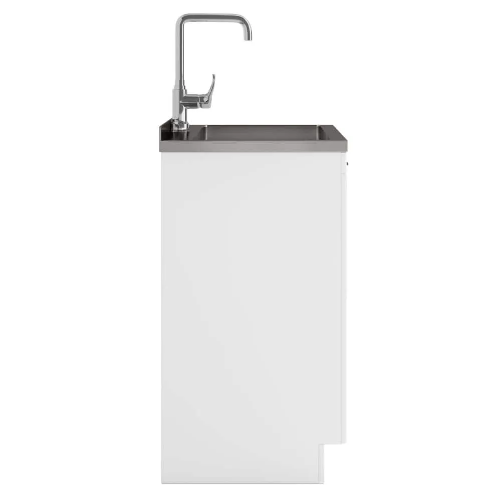 Simpli Home Murphy Transitional 28 in. wall mount Laundry sink with Cabinet Faucet and Stainless Steel Sink in White, photo 5 of 10