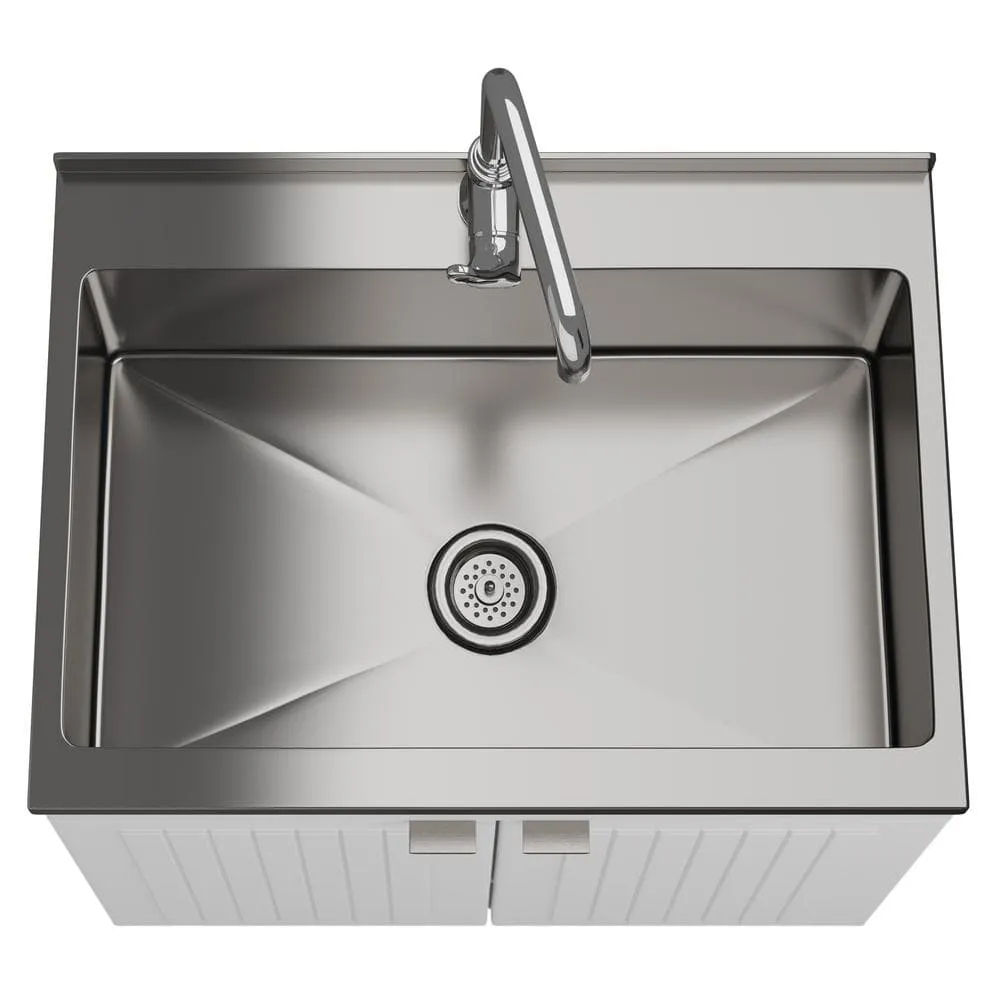 Simpli Home Murphy Transitional 28 in. wall mount Laundry sink with Cabinet Faucet and Stainless Steel Sink in White, photo 4 of 10