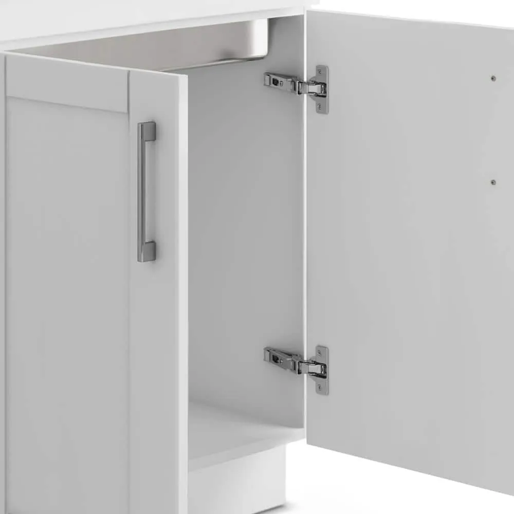 Simpli Home Modern Wide Shaker Transitional 28 in. Wall Mount Laundry Sink with Cabinet Faucet and Stainless Steel Sink in White, photo 5 of 11