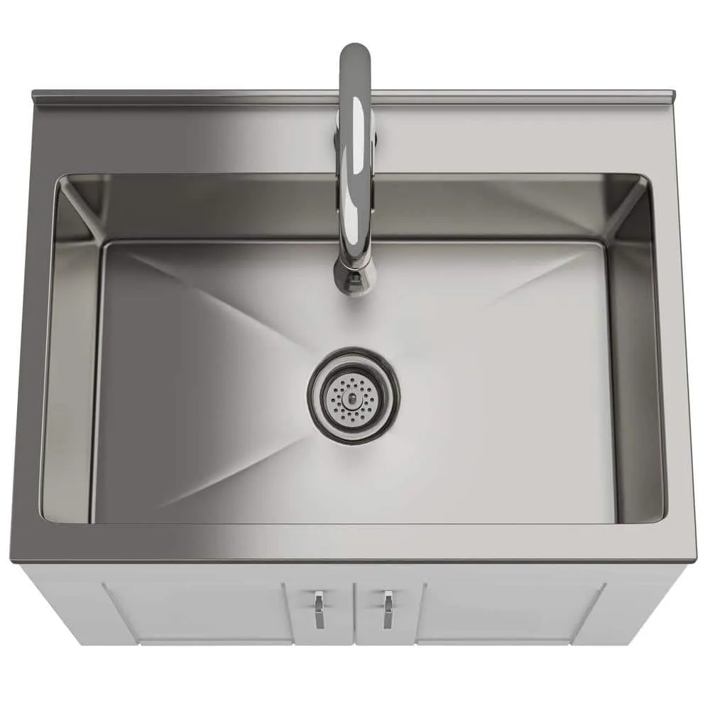Simpli Home Modern Wide Shaker Transitional 28 in. Wall Mount Laundry Sink with Cabinet Faucet and Stainless Steel Sink in White, photo 8 of 11