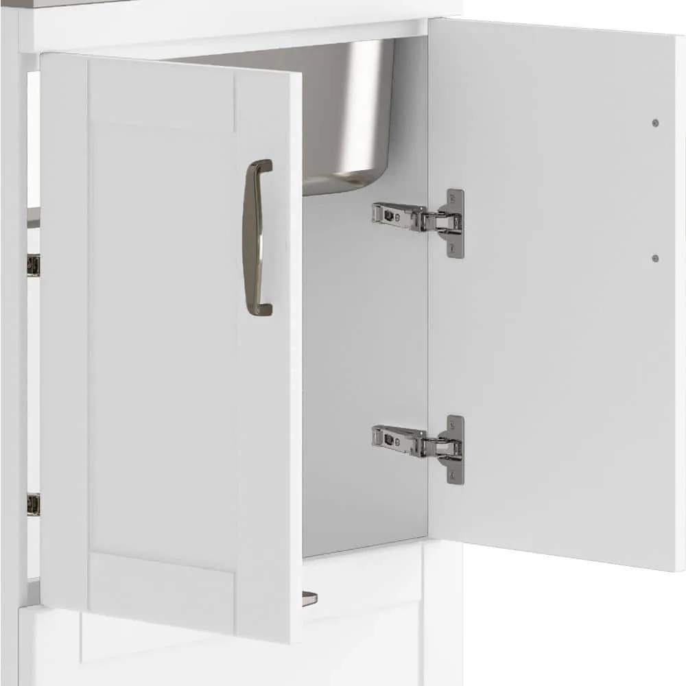 Simpli Home Reed Transitional 24 in. Deluxe wall mount Laundry sink with Cabinet Pull-out Faucet and Stainless Steel Sink in White, photo 7 of 10