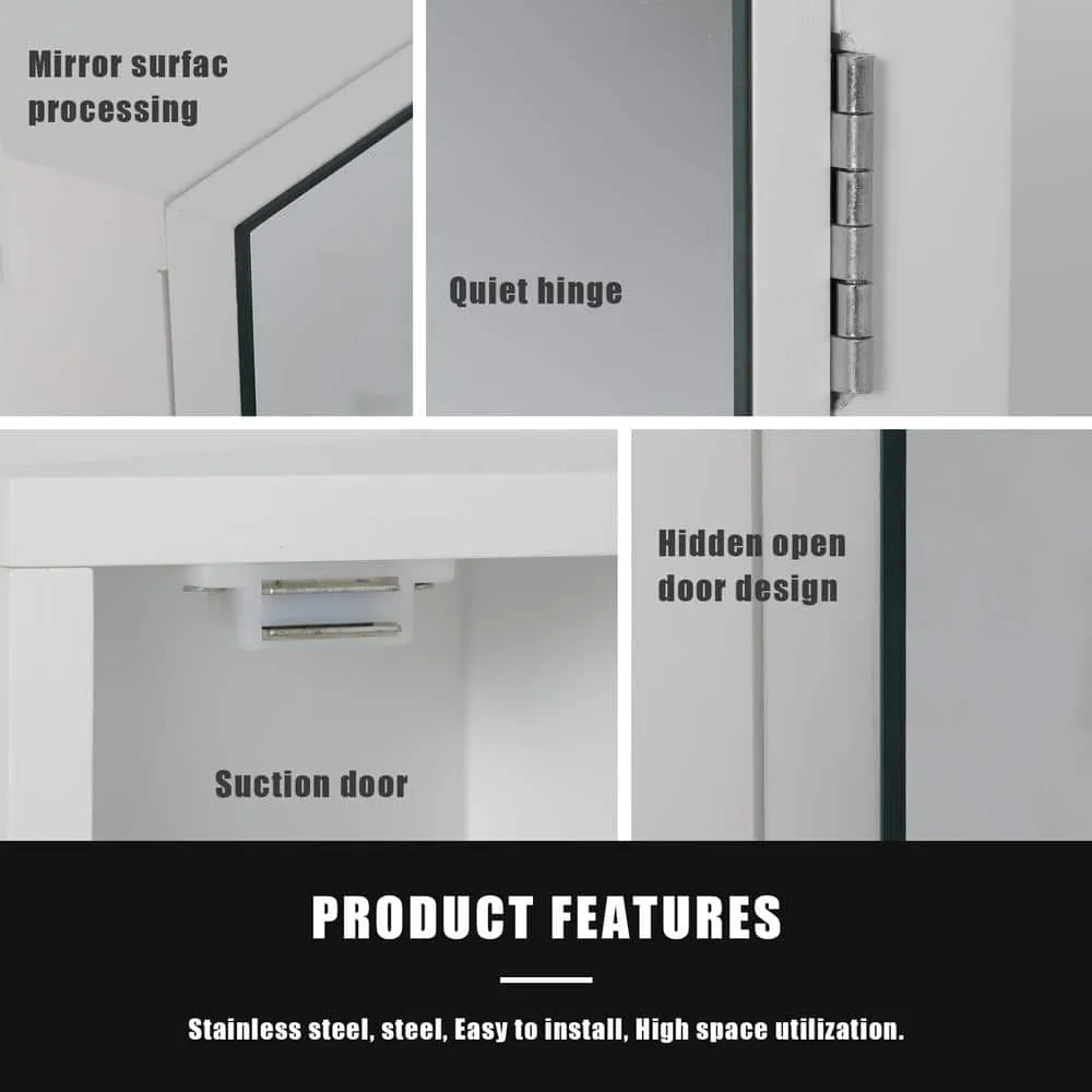 eclife 12.8 in. W x 24.2 in. H Rectangular Single Door Corner Surface Mount Frameless Medicine Cabinet with Mirror in White, photo 5 of 8