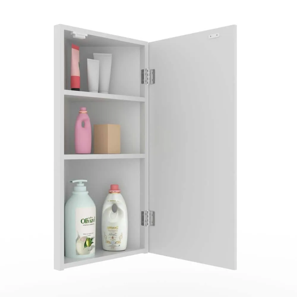 eclife 12.8 in. W x 24.2 in. H Rectangular Single Door Corner Surface Mount Frameless Medicine Cabinet with Mirror in White, photo 4 of 8