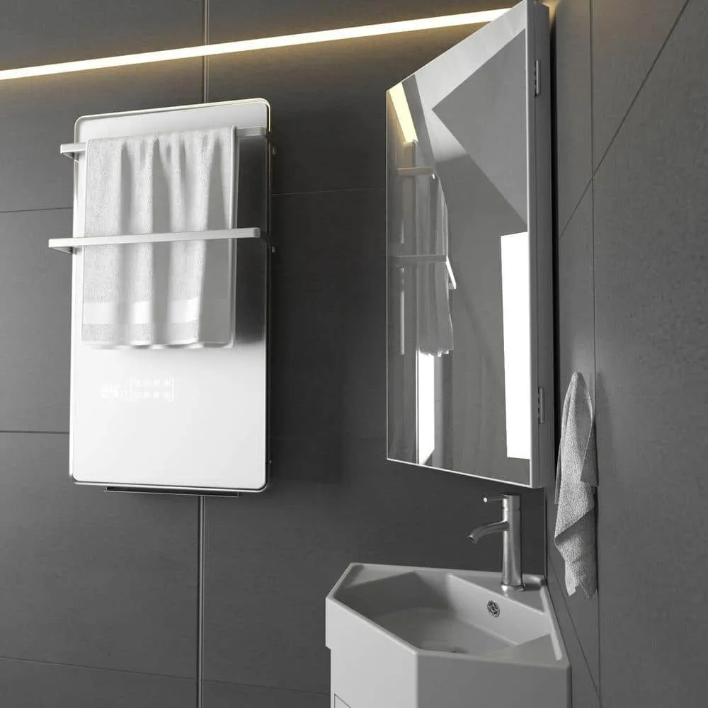 eclife 12.8 in. W x 24.2 in. H Rectangular Single Door Corner Surface Mount Frameless Medicine Cabinet with Mirror in White, photo 8 of 8