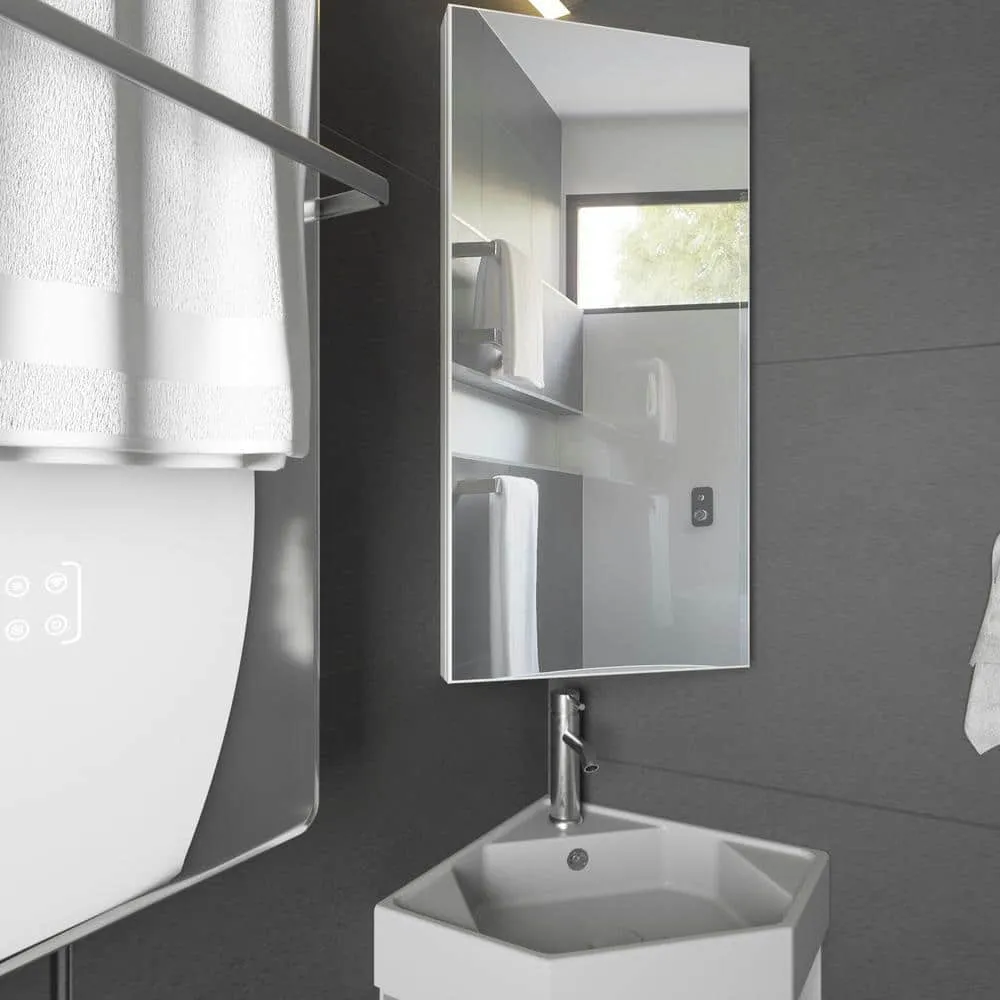 eclife 12.8 in. W x 24.2 in. H Rectangular Single Door Corner Surface Mount Frameless Medicine Cabinet with Mirror in White, photo 2 of 8