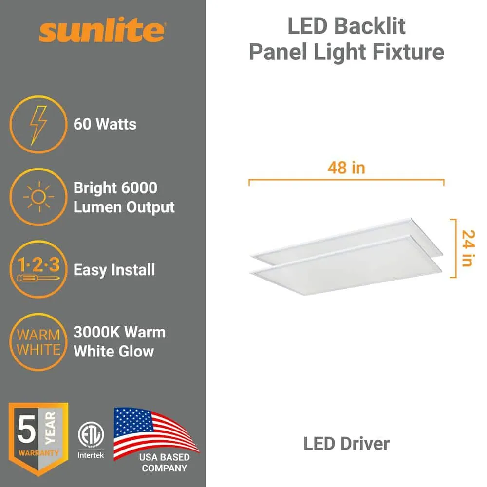 Sunlite 2 ft. x 4 ft. 390 Watt-Equivalent 6000 Lumens Lay In Dimmable Integrated LED Flat Panel Light 3000K (2-Pack), photo 4 of 7
