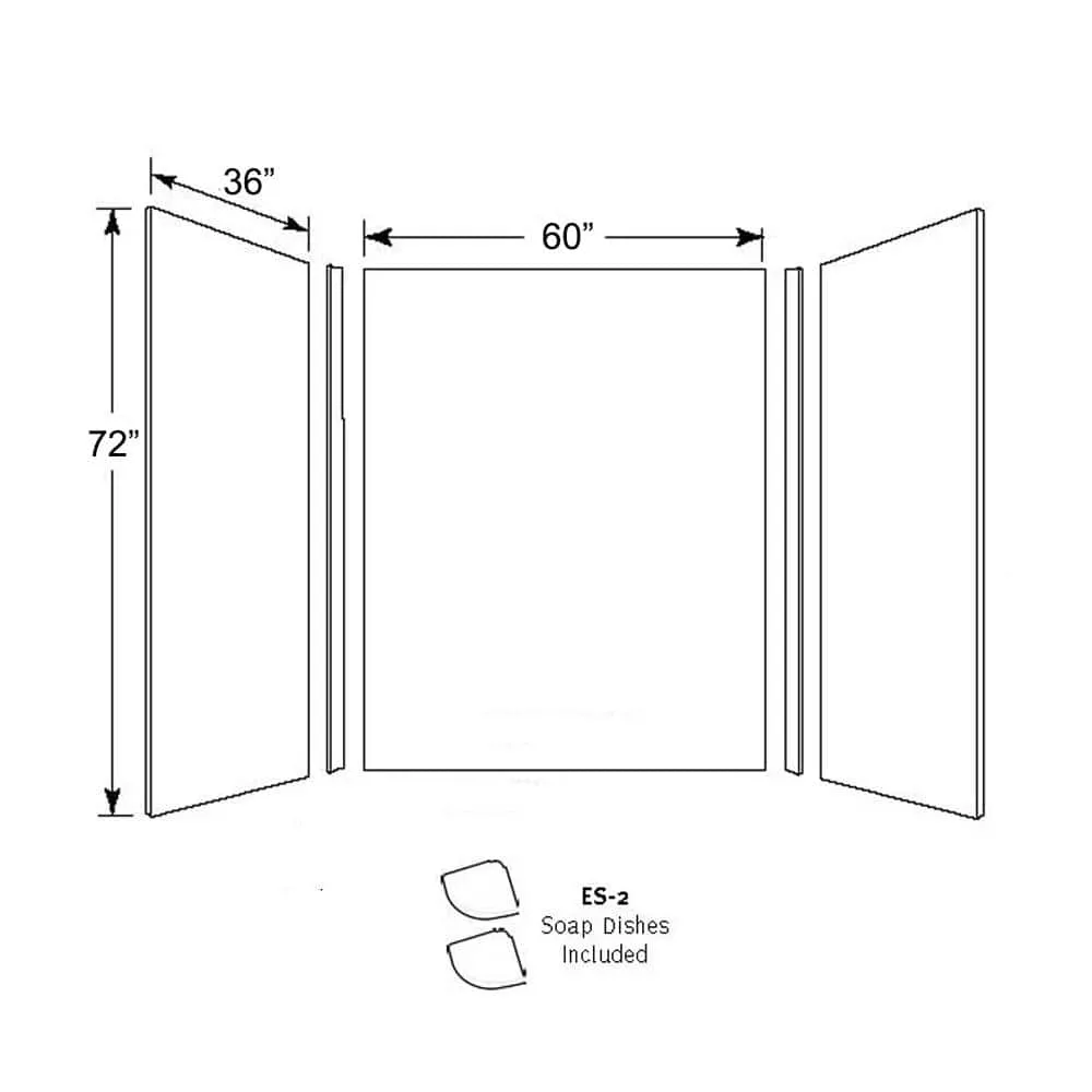 Swan 36 in. x 60 in. x 72 in. 3-Piece Easy Up Adhesive Alcove Shower Surround in White, photo 5 of 6