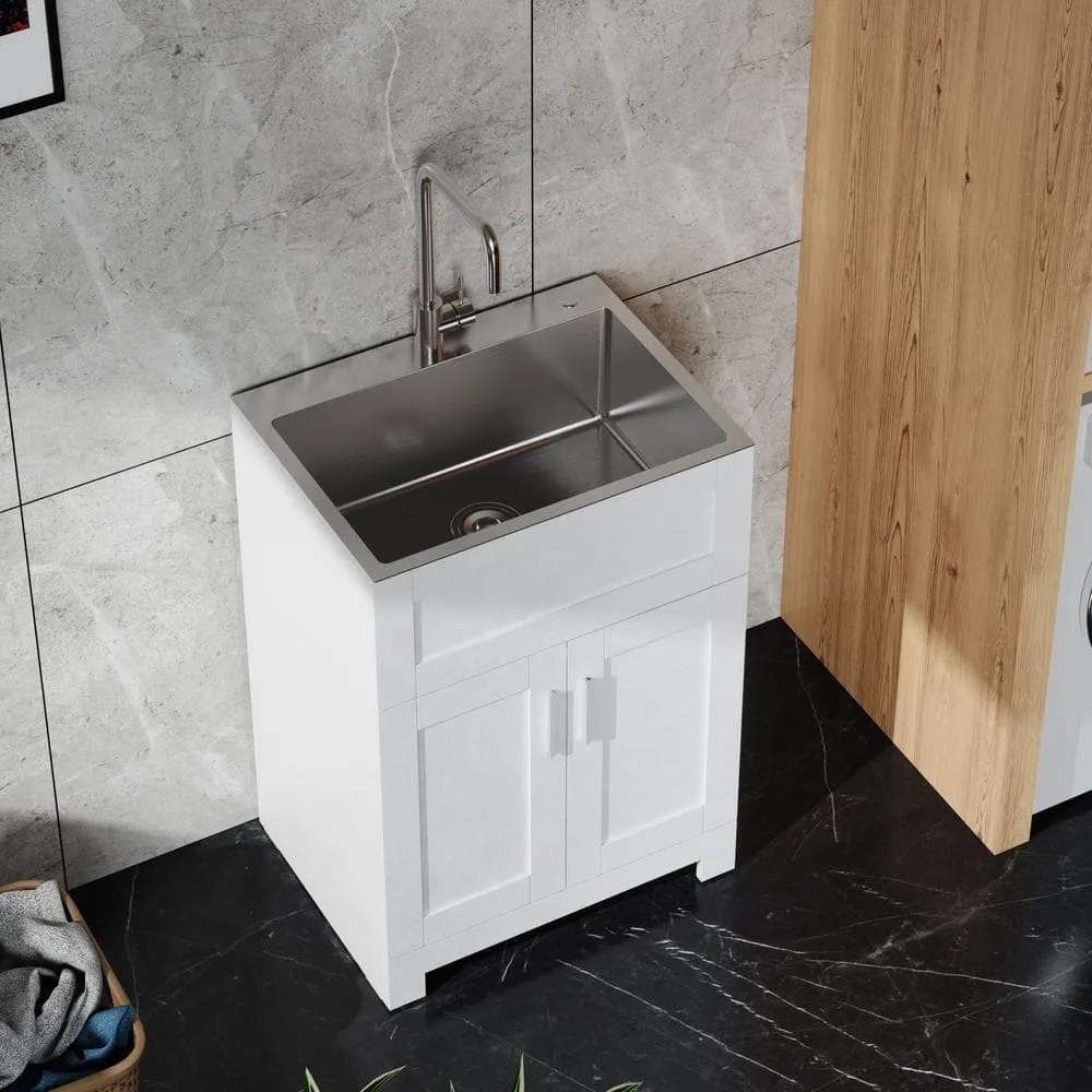 Tatayosi White Laundry Tub Cabinet with Stainless Steel Sink and Faucet, photo 5 of 8