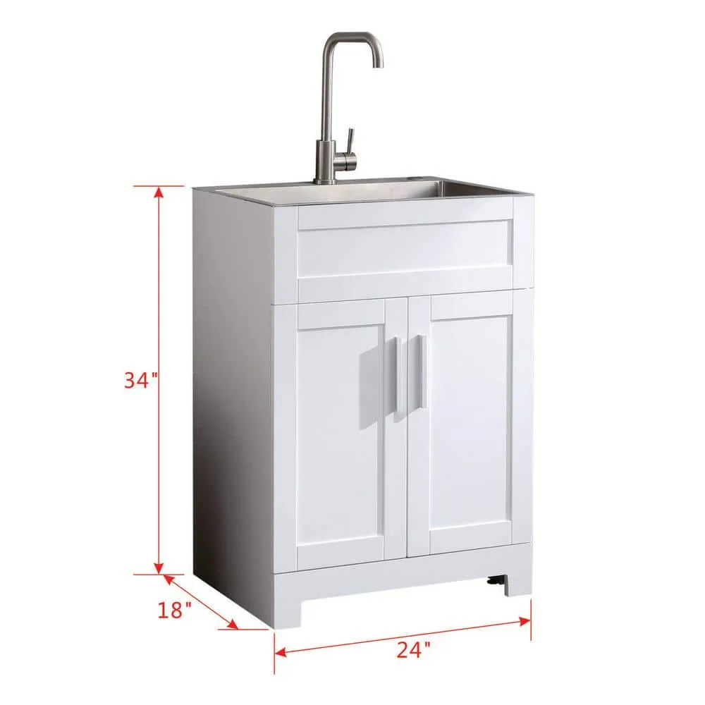 Tatayosi White Laundry Tub Cabinet with Stainless Steel Sink and Faucet, photo 6 of 8