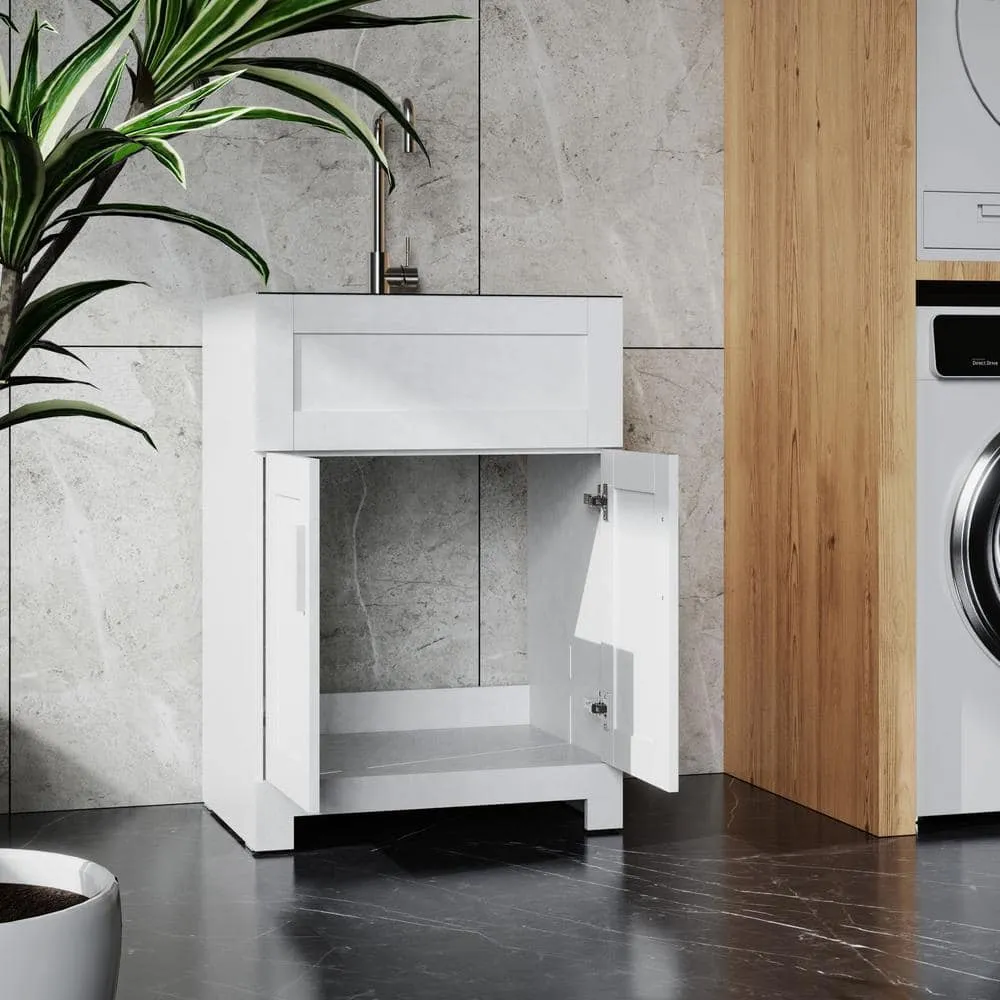 Tatayosi White Laundry Tub Cabinet with Stainless Steel Sink and Faucet, photo 7 of 8