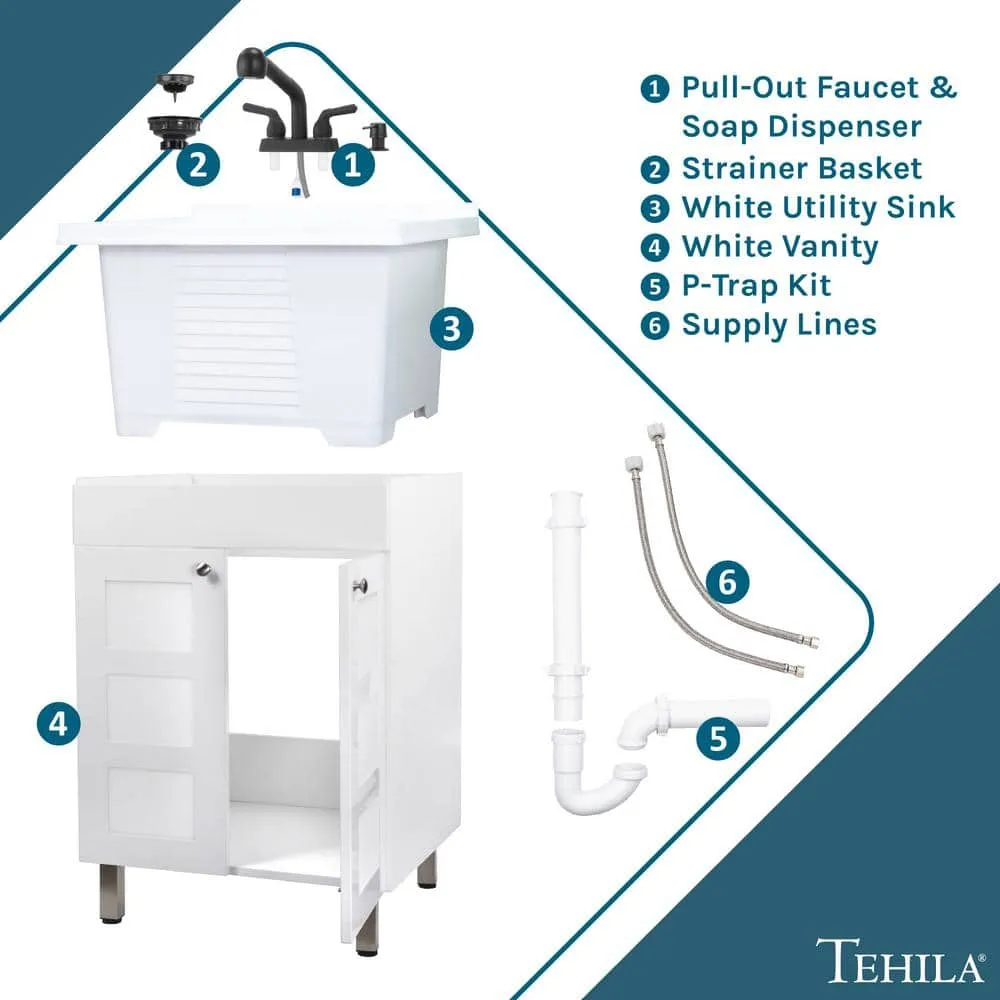 TEHILA 18 Gallon Thermoplastic Drop-in Laundry Sink with Black Faucet & Cabinet, photo 2 of 10