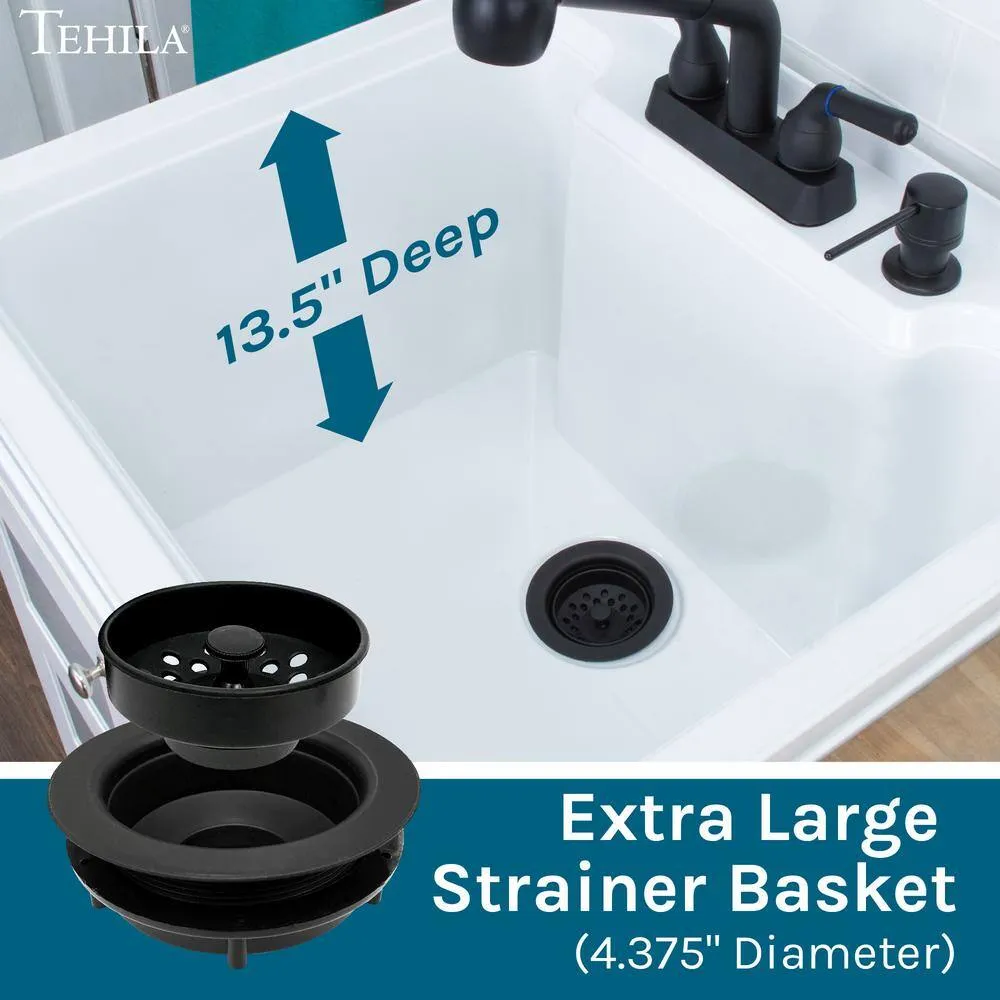 TEHILA 18 Gallon Thermoplastic Drop-in Laundry Sink with Black Faucet & Cabinet, photo 6 of 10