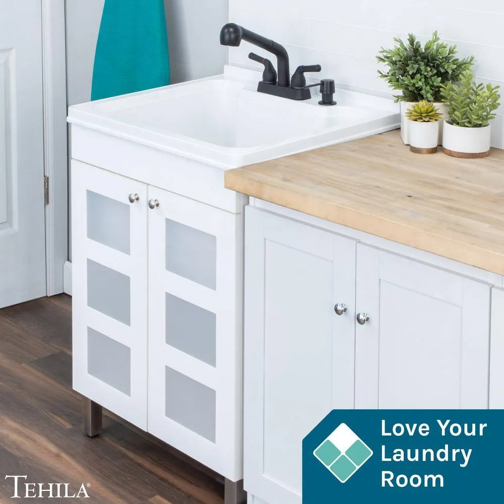 TEHILA 18 Gallon Thermoplastic Drop-in Laundry Sink with Black Faucet & Cabinet, photo 5 of 10