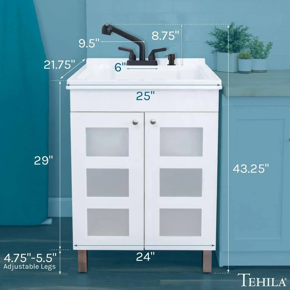 TEHILA 18 Gallon Thermoplastic Drop-in Laundry Sink with Black Faucet & Cabinet, photo 4 of 10
