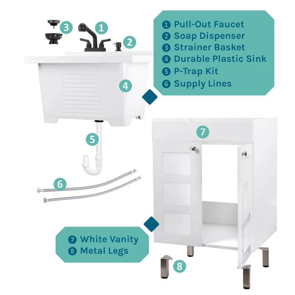 TEHILA 18 Gallon Thermoplastic Drop-in Laundry Sink with Black Faucet & Cabinet, photo 10 of 10